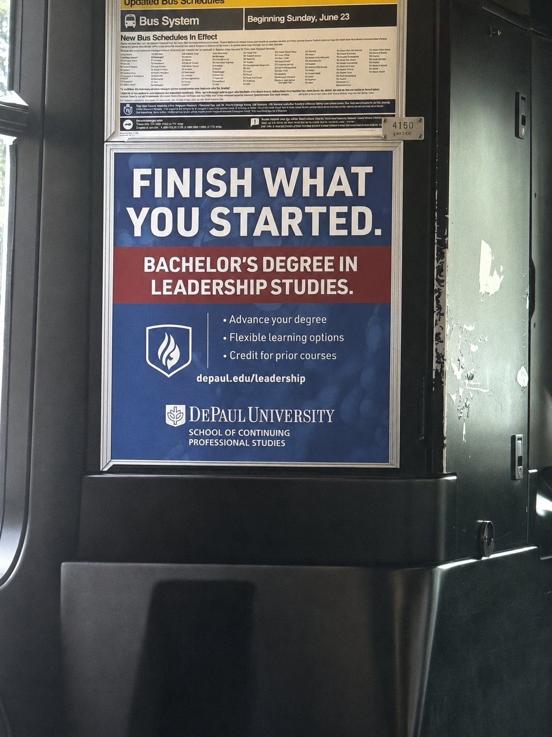 CTA Enrollment Campaign — DePaul bus card ad deployed on Chicago Transit Authority