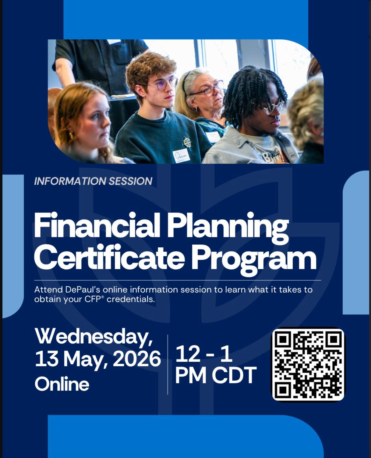 Financial Planning Certificate Program info session flyer — DePaul SCPS